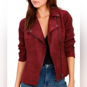 Olive + Oak Highly Desired Wine Red Suede Moto Jacket in size XS